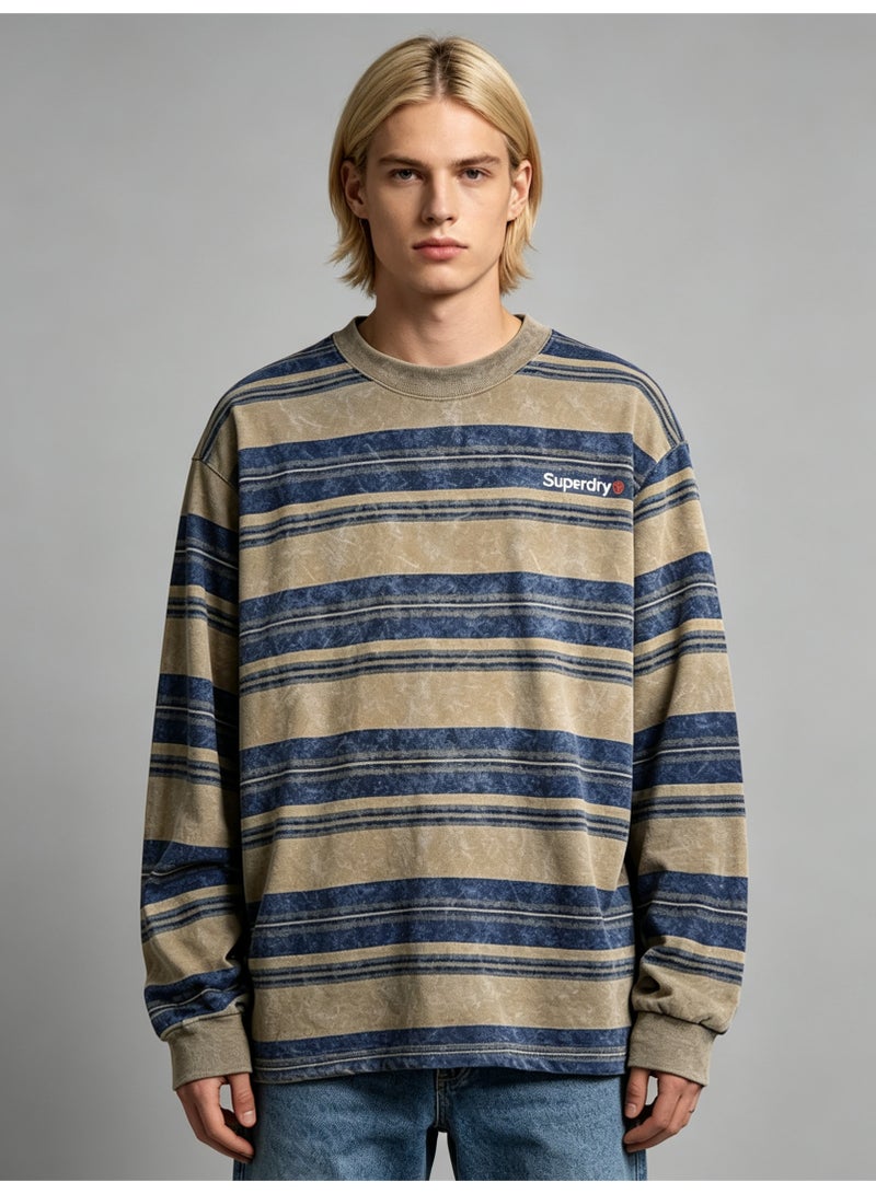 سوبر دراي Superdry Men and women with the same old striped round neck contrast striped loose sweater - Image 5