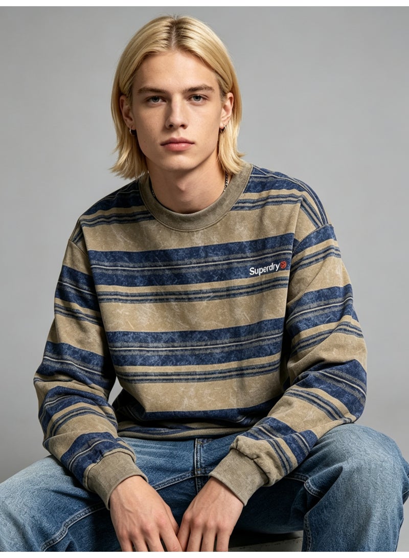 سوبر دراي Superdry Men and women with the same old striped round neck contrast striped loose sweater - Image 1