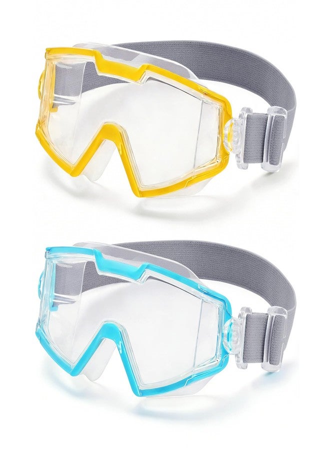 Pixel Panda 2 Pack Swim goggles for Kids 6-14, Wide View Kids Swim Goggles with Fabric Strap for Boys Girls, No leak Anti-Fog Anti-UV, Sky-blue & Yellow - Image 1