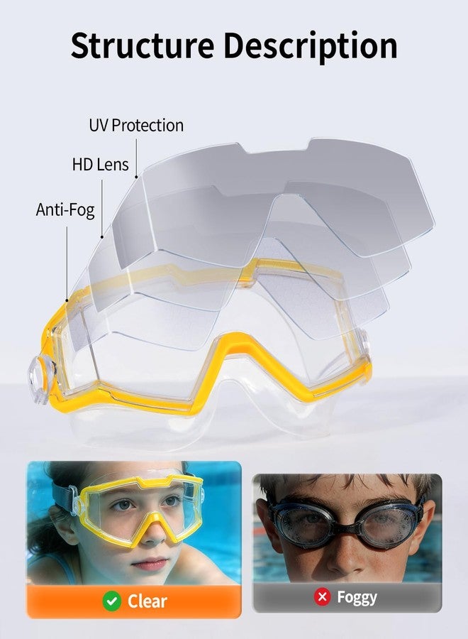 Pixel Panda 2 Pack Swim goggles for Kids 6-14, Wide View Kids Swim Goggles with Fabric Strap for Boys Girls, No leak Anti-Fog Anti-UV, Sky-blue & Yellow - Image 5