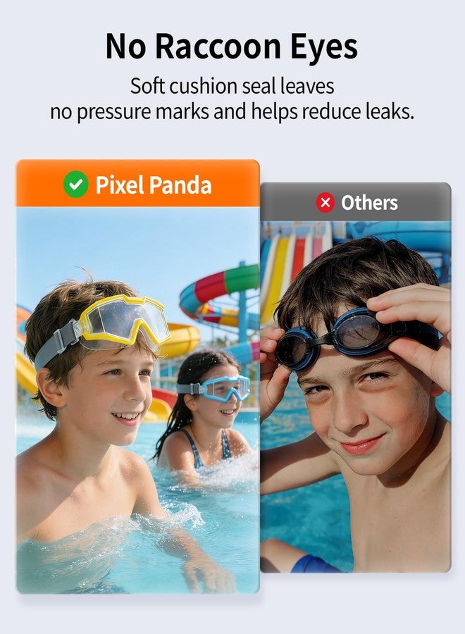 Pixel Panda 2 Pack Swim goggles for Kids 6-14, Wide View Kids Swim Goggles with Fabric Strap for Boys Girls, No leak Anti-Fog Anti-UV, Sky-blue & Yellow - Image 4