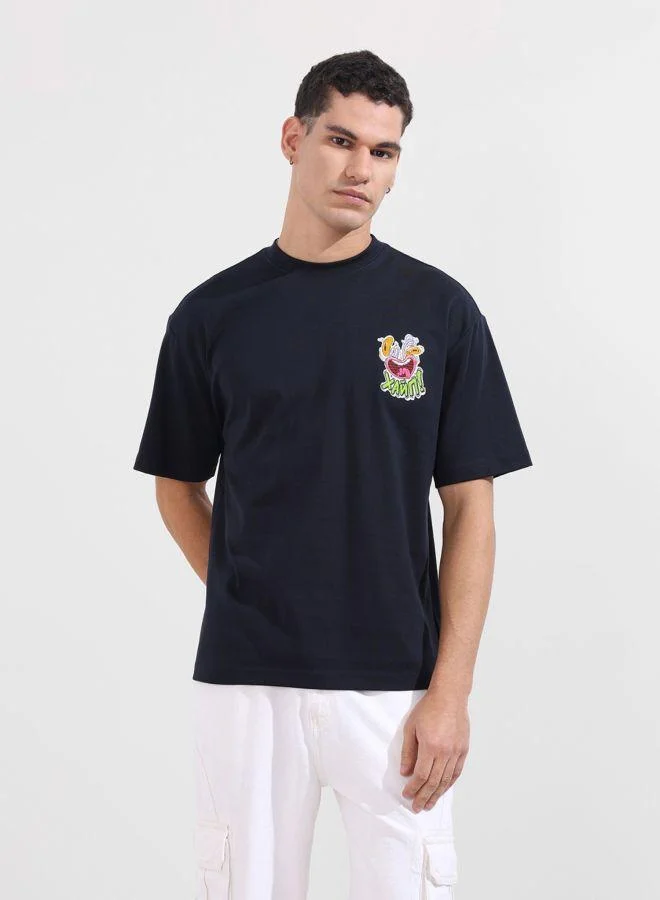 شركة المرآب الهندية تيشيرت رجالي بقصة مريحة ورقبة دائرية وطبعات ورسومات وأكمام قصيرة