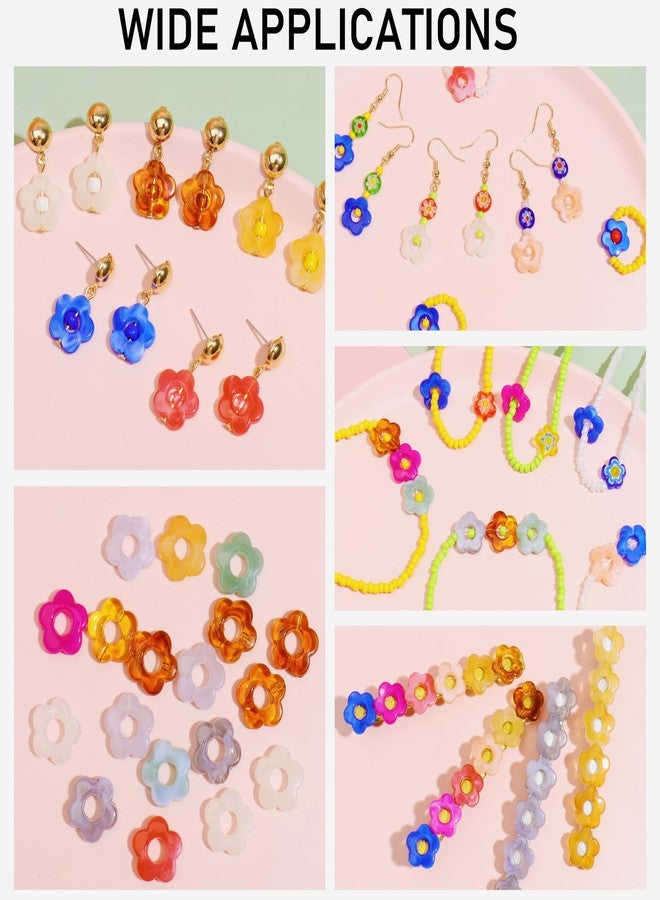 Bocar 8 Colors Mix 50pcs Acrylic Flower Beads Hollow Flower Loose Beads Spacers Beads Bulk for for DIY Craft Colorful Rainbow Necklace Earrings Bracelet Jewelry Making (PJ-HH-Mix 50) - Image 2