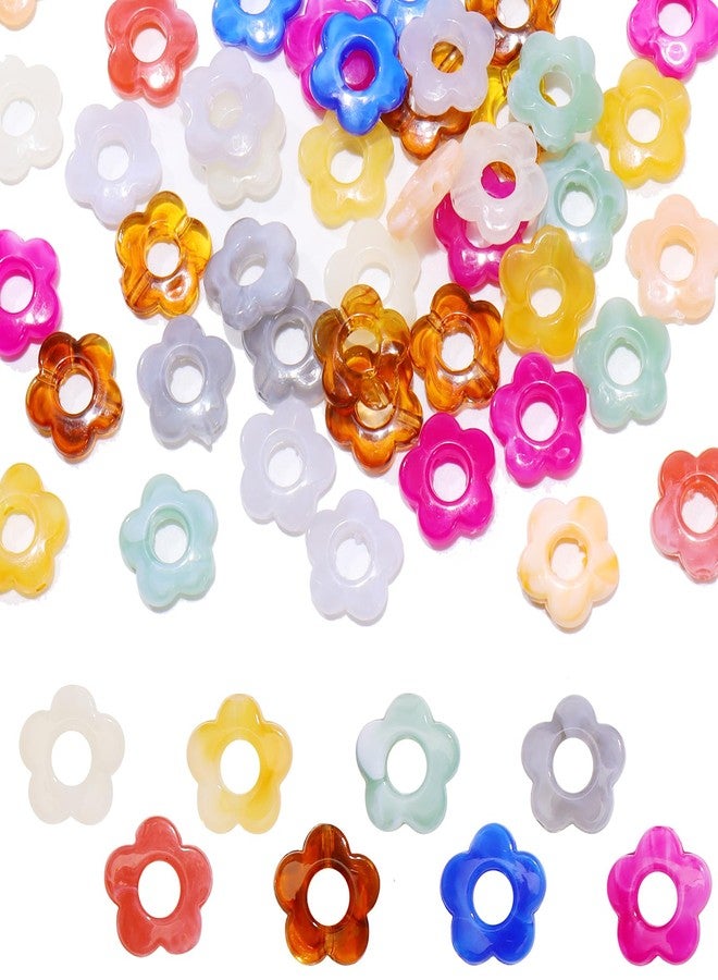 Bocar 8 Colors Mix 50pcs Acrylic Flower Beads Hollow Flower Loose Beads Spacers Beads Bulk for for DIY Craft Colorful Rainbow Necklace Earrings Bracelet Jewelry Making (PJ-HH-Mix 50) - Image 1