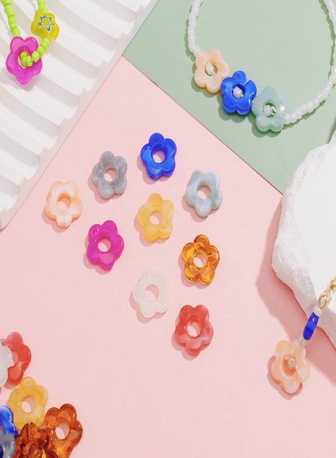 Bocar 8 Colors Mix 50pcs Acrylic Flower Beads Hollow Flower Loose Beads Spacers Beads Bulk for for DIY Craft Colorful Rainbow Necklace Earrings Bracelet Jewelry Making (PJ-HH-Mix 50) - Image 5