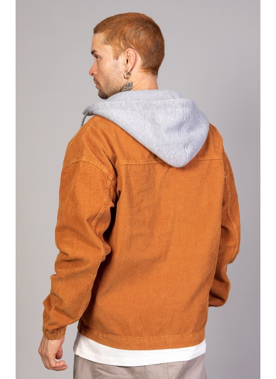 Little Cup Jeans Co - Men's Camel Detachable Hooded Oversize Cotton Velvet Jacket - Image 1