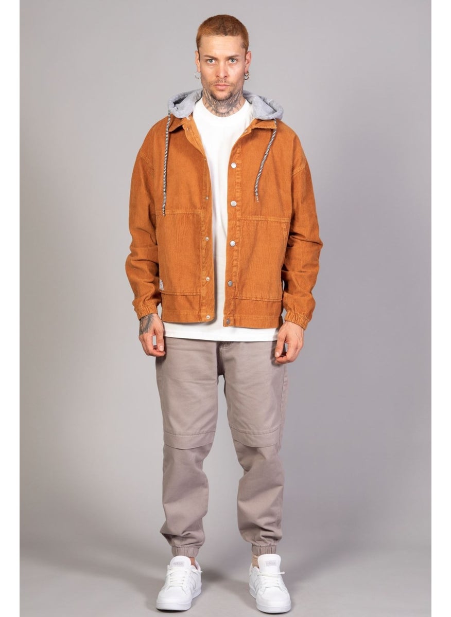 Little Cup Jeans Co - Men's Camel Detachable Hooded Oversize Cotton Velvet Jacket - Image 1