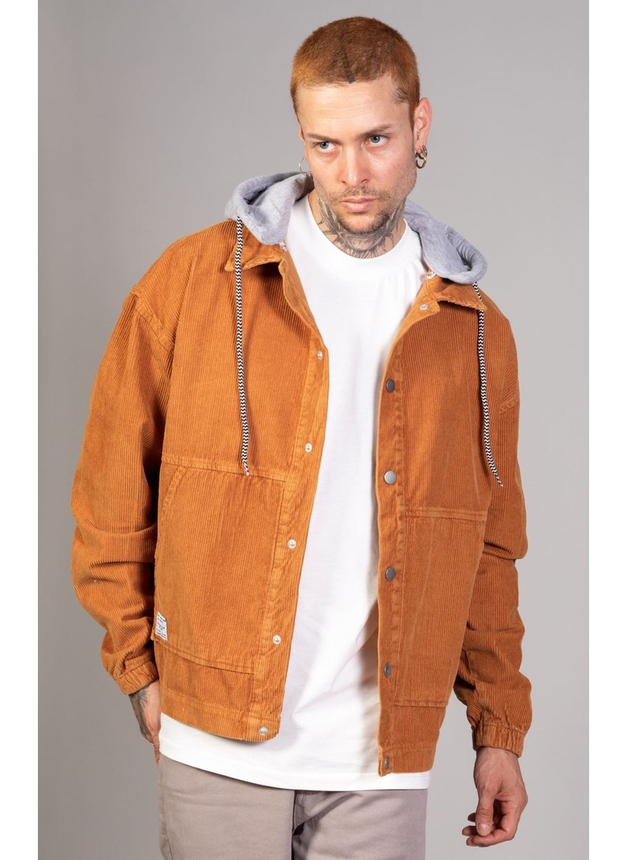 Little Cup Jeans Co - Men's Camel Detachable Hooded Oversize Cotton Velvet Jacket - Image 1