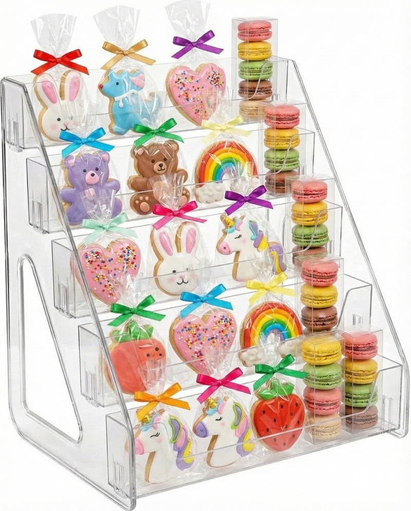 HOTCAN Cookie Display Stand for Bakers & Vendors - Acrylic Cookie Stand for Market Booths, Craft Fairs & Events - Tiered Cookie Display for Muffins & Pastries (5 Tier) - Image 1