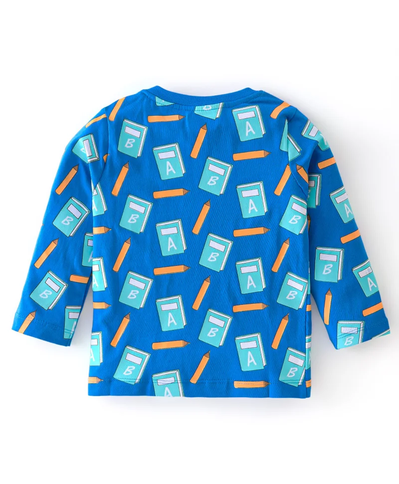 babyhug Babyhug 100% Cotton Knit Full Sleeves T-Shirt Note Book Print - Blue