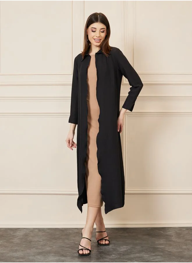 ستايلي Textured Midi Collared Shirt Kimono