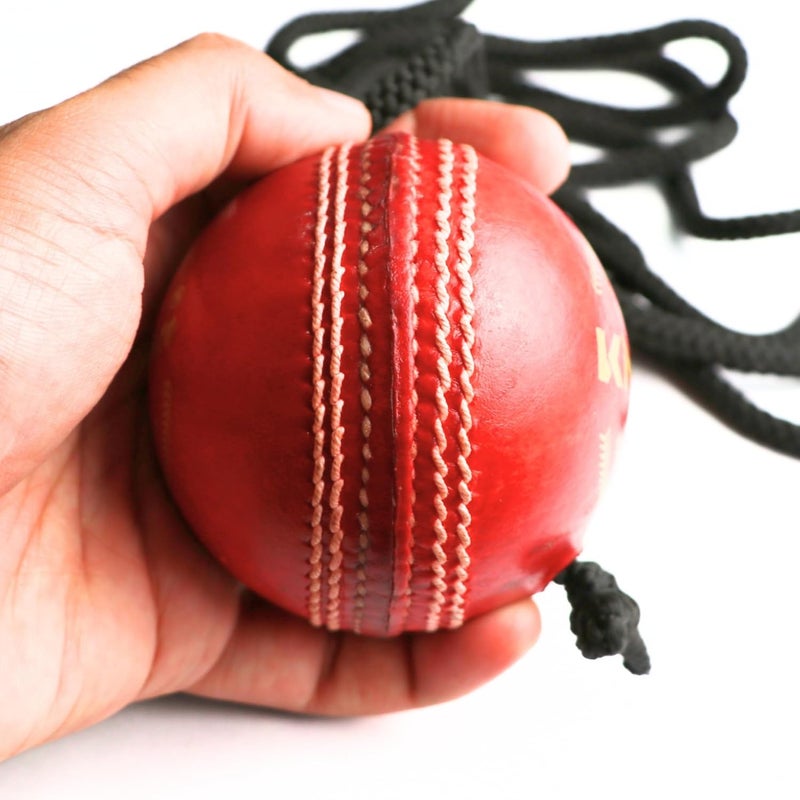 KHELSPACE Knock Leather Cricket Hanging Ball with Rope, Professional Grade Training Ball, Hand-Stitched, Standard Size, Red - Image 3