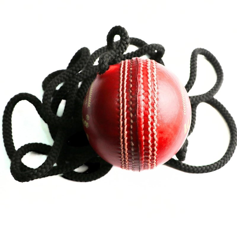 KHELSPACE Knock Leather Cricket Hanging Ball with Rope, Professional Grade Training Ball, Hand-Stitched, Standard Size, Red - Image 4