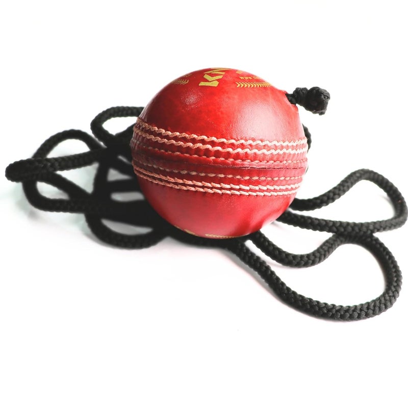 KHELSPACE Knock Leather Cricket Hanging Ball with Rope, Professional Grade Training Ball, Hand-Stitched, Standard Size, Red - Image 5