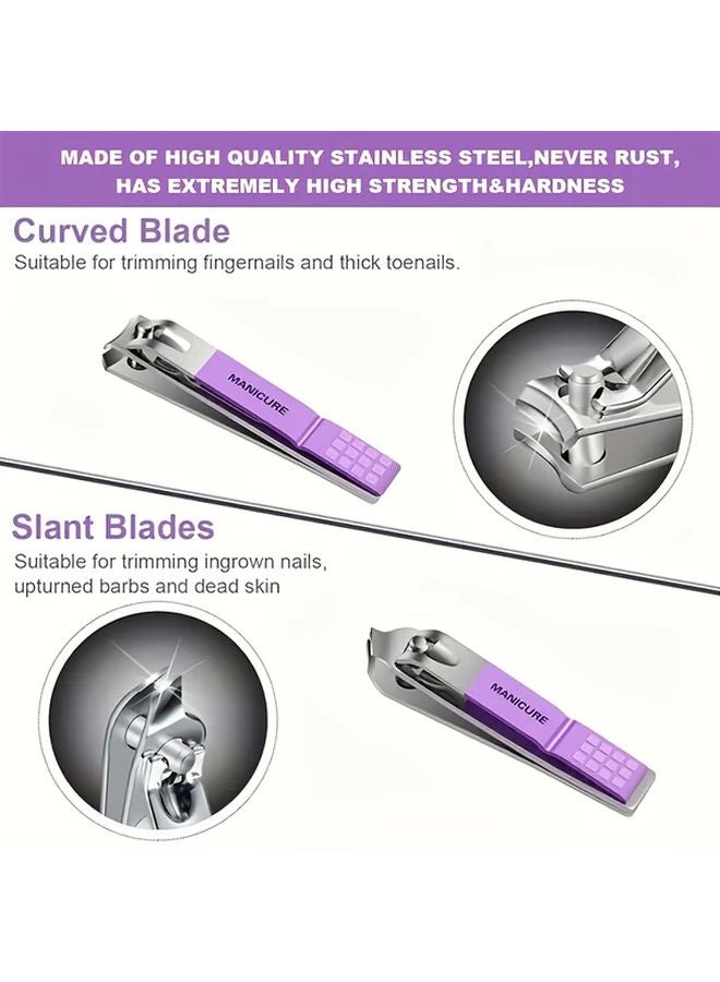 16pcs Purple Stainless Steel Nail Care Set With Nail Clippers File Scissors Ear Spoon Travel Friendly - Image 4