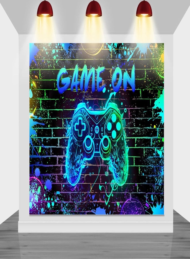 Mocsicka Game On Backdrop Video Game for Boys Level Up Birthday Party Decoration Game Night Arcade Neon Glow Gamer Banner Photography Background (Blue, 7x5ft(82"x60")) - Image 5