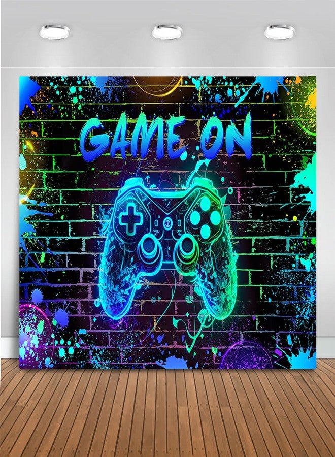 Mocsicka Game On Backdrop Video Game for Boys Level Up Birthday Party Decoration Game Night Arcade Neon Glow Gamer Banner Photography Background (Blue, 7x5ft(82"x60")) - Image 1
