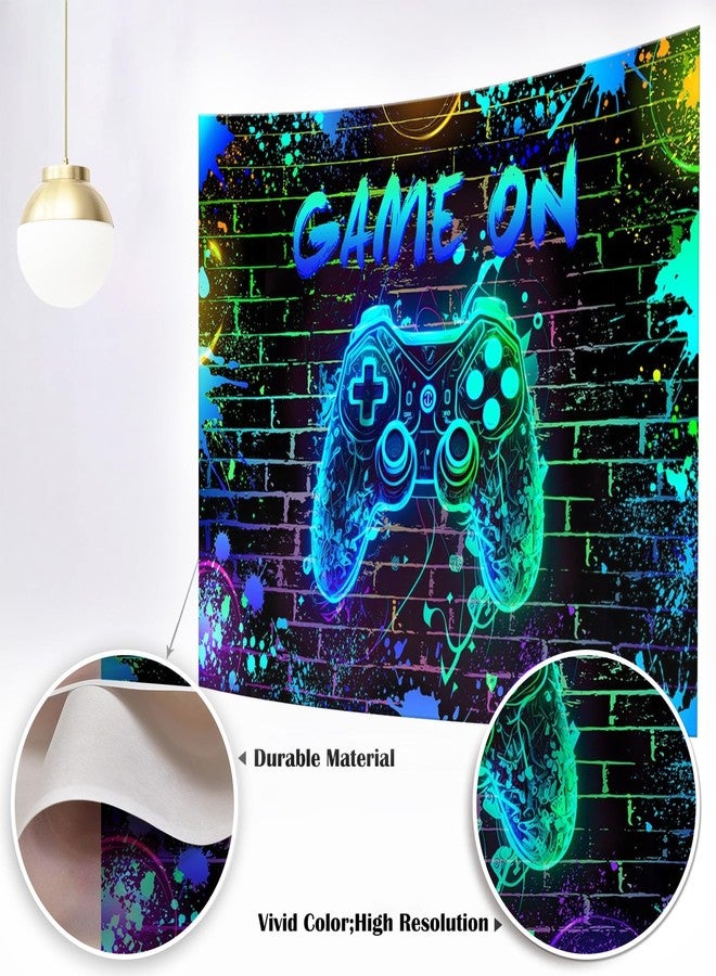 Mocsicka Game On Backdrop Video Game for Boys Level Up Birthday Party Decoration Game Night Arcade Neon Glow Gamer Banner Photography Background (Blue, 7x5ft(82"x60")) - Image 4