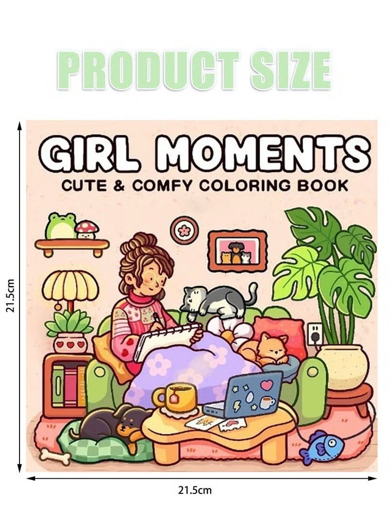 Hellobox Girl Moments: A Stress-Relief Coloring Book for Adults & Teens - Cute & Cozy Daily Activities, Mindfulness Illustrations | Relaxing Anti-Anxiety Art Therapy (Cozy Spaces Collection) - Image 5