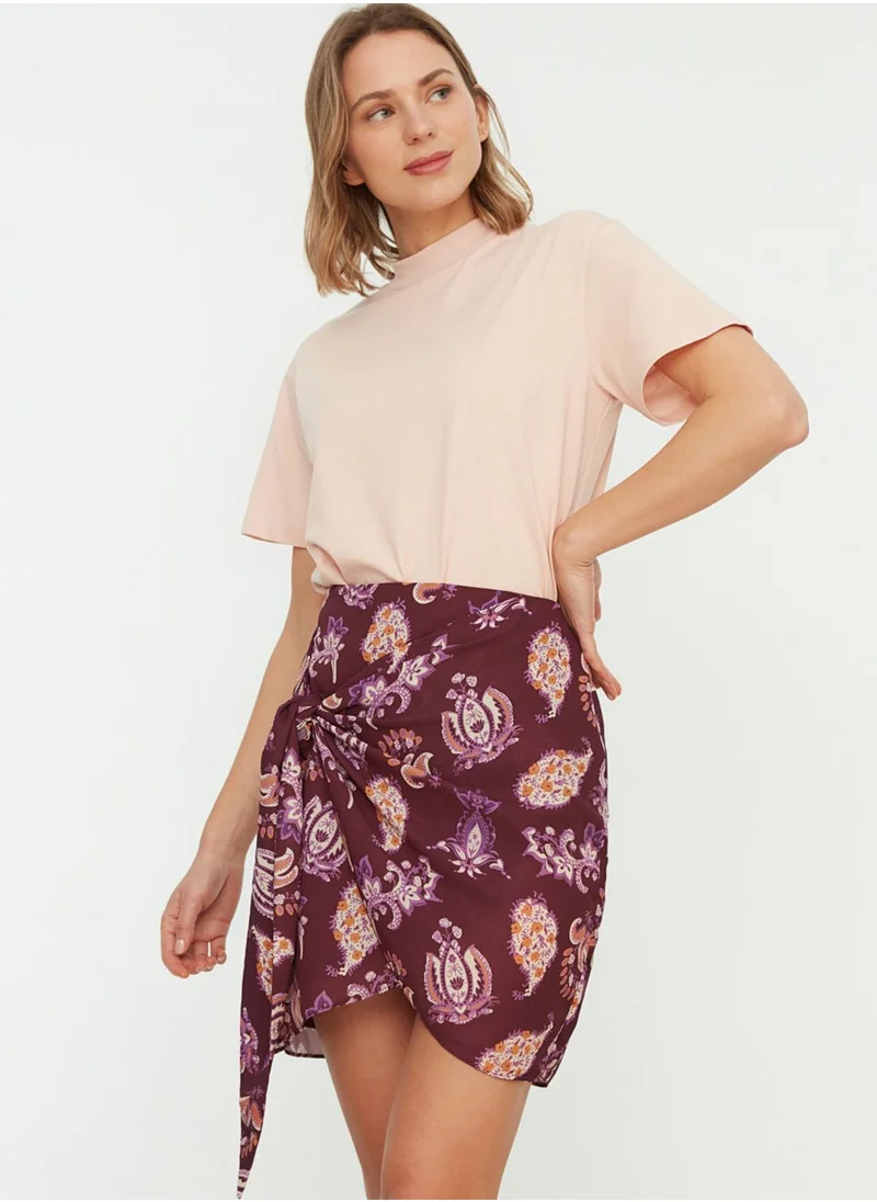 trendyol Printed Knot Detail Skirt
