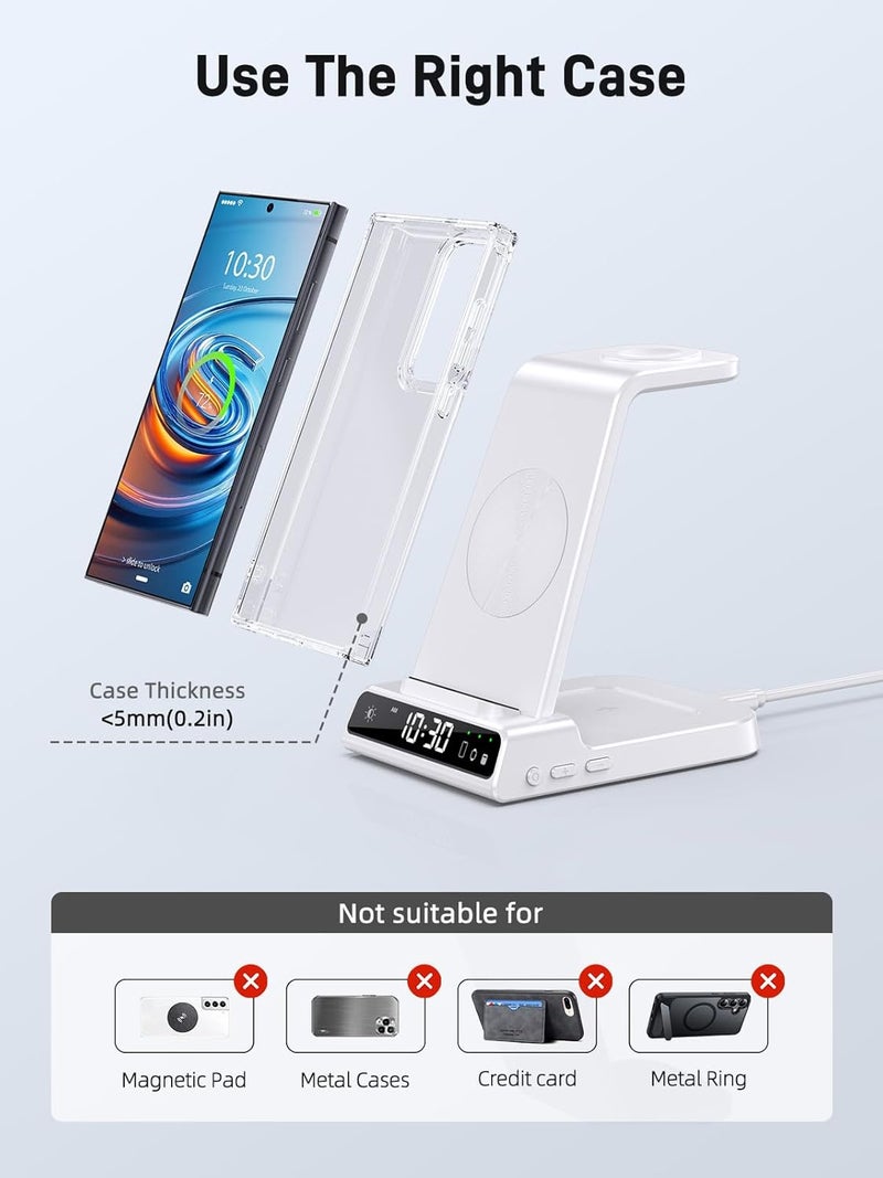 شاحن لاسلكي لمحطة شحن سامسونج، شاحن 3 في 1 لأجهزة Android المتعددة لـ Samsung S23 Ultra/Galaxy S22 Ultra/S21/Z Flip 5/Fold 5/Buds، شاحن لـ Galaxy Watch 6/5 Pro/4/3 - Image 5