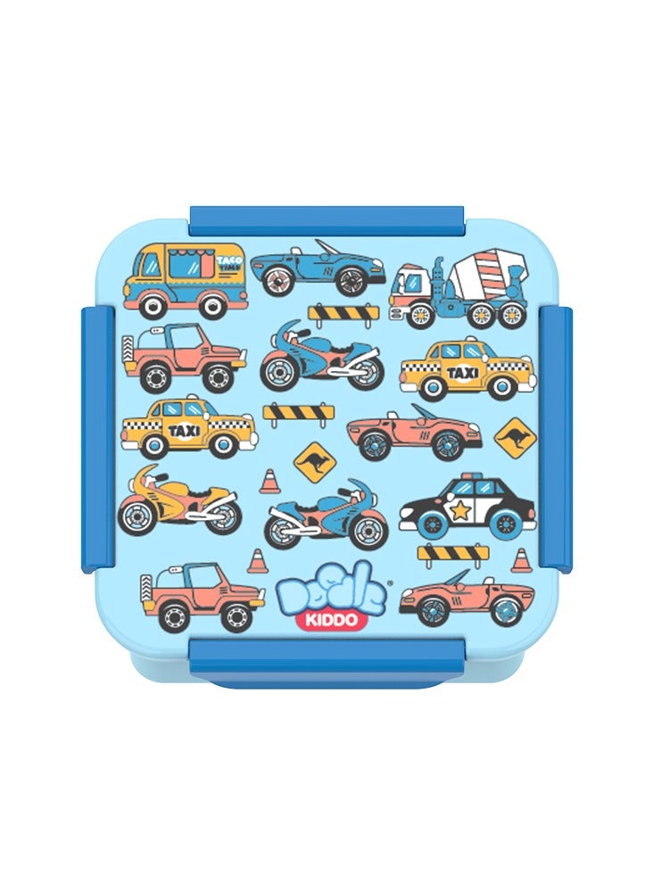 Doodle Kiddo Cars & Trucks Bento Lunch & Snack Box for Boys - BPA Free, Leak Proof, Microwave & Dishwasher Safe, 14.5x14.5x6 cm  - Image 1