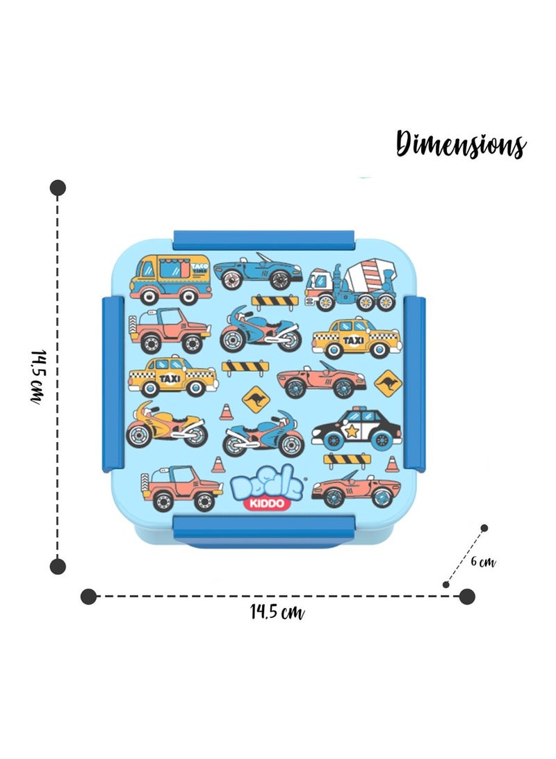 Doodle Kiddo Cars & Trucks Bento Lunch & Snack Box for Boys - BPA Free, Leak Proof, Microwave & Dishwasher Safe, 14.5x14.5x6 cm  - Image 3