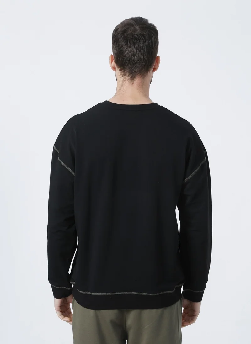 North Ice Ni202110517 Crew Neck Regular Pattern Printed Black Men's Sweatshirt