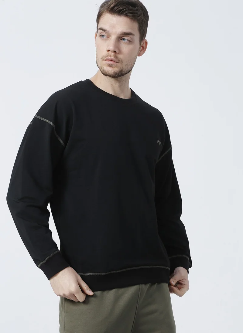 North Ice Ni202110517 Crew Neck Regular Pattern Printed Black Men's Sweatshirt