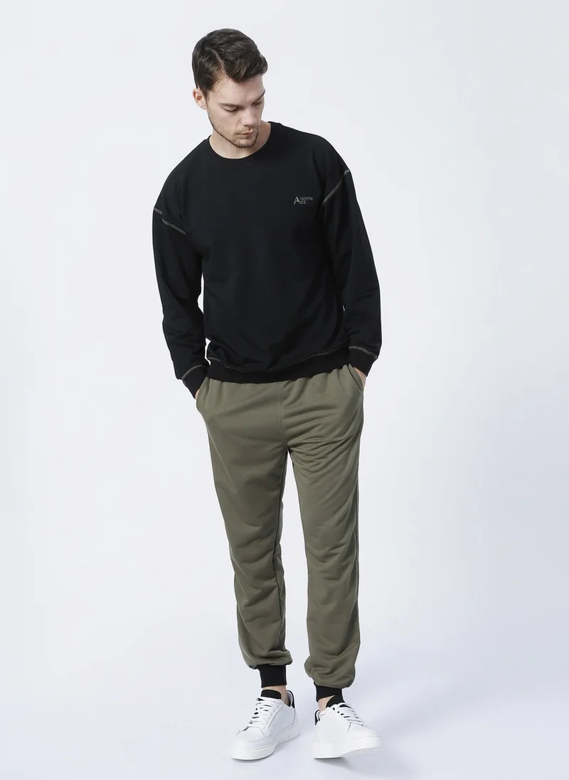 North Ice Ni202110517 Crew Neck Regular Pattern Printed Black Men's Sweatshirt