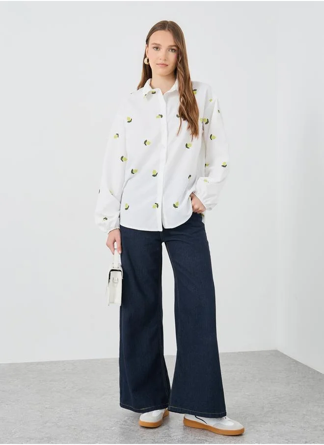 Take Two Take Two All-Over Print Long Sleeve Oversized Shirt
