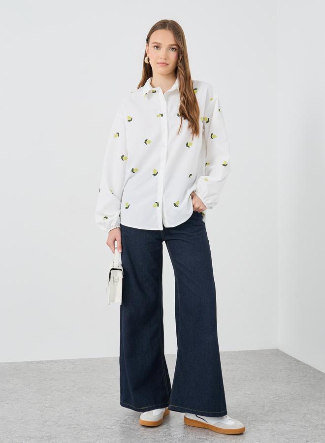 تايك تو قميص واسع بأكمام طويلة وطبعة شاملة - Image 2