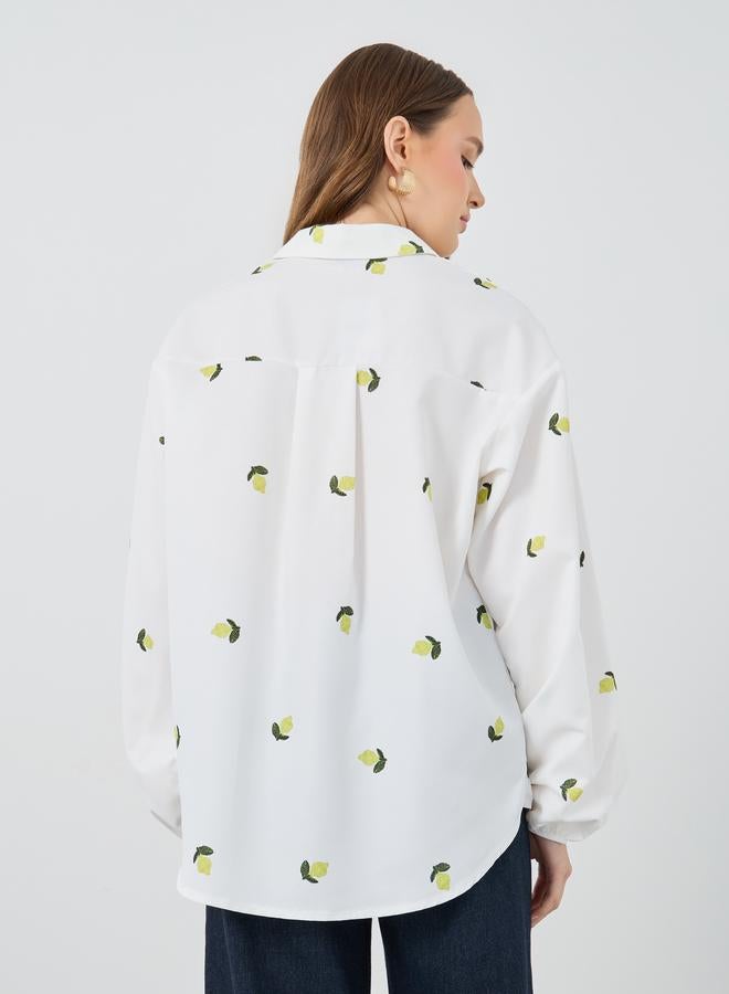 تايك تو قميص واسع بأكمام طويلة وطبعة شاملة - Image 4