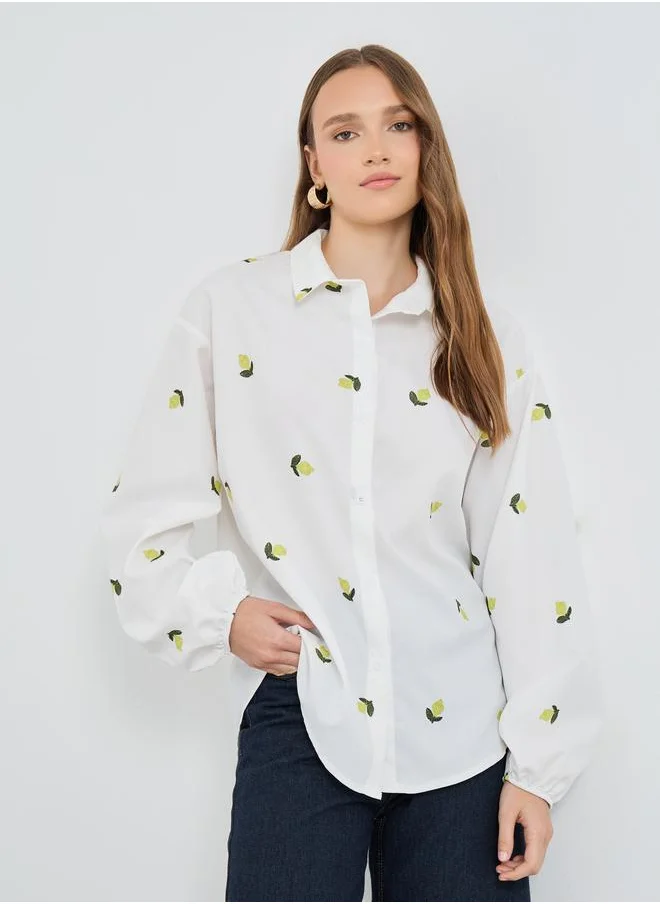 Take Two Take Two All-Over Print Long Sleeve Oversized Shirt