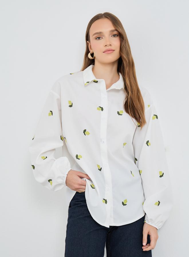 تايك تو قميص واسع بأكمام طويلة وطبعة شاملة - Image 1