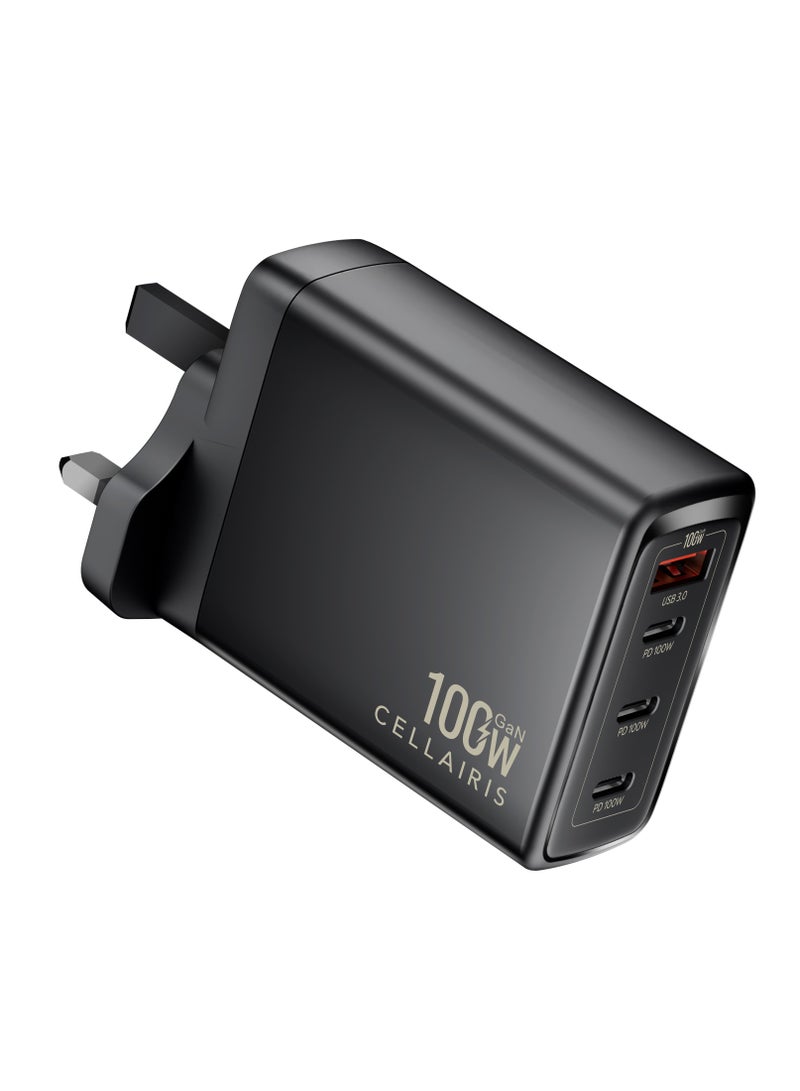 Cellairis GaN 100W + QC3.0,  Super Fast Charging, USB C Charger 4-Port GaN Laptop Quick Charger, Type C Wall Charger Plug Compatible with MacBook Pro, Air, HP, Dell, Lenovo, iPad Pro/Air, iPhone 15 Pro Max - Image 1