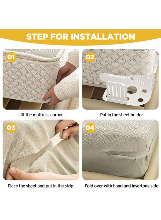 4Pcs Bed Sheet Holder Set with Lock Strips, Lock Sheet Holders Keep Sheets Firm & Tight, Non-Slip Lock Sheet Clips, Easy Installation, for All Size Mattress, Blankets, Bedding  - Image 5