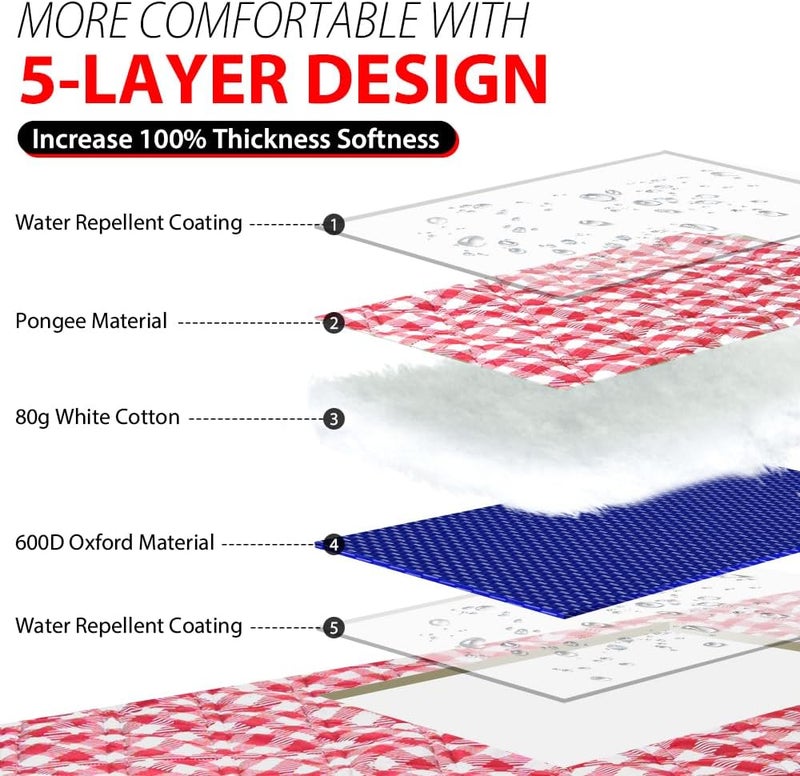 ZAZE Picnic Blanket Extra Large Waterproof, 80''x80''Checkered Picnic Blankets Beach, Outdoor, Camping on Grass (Red and White) - Image 3