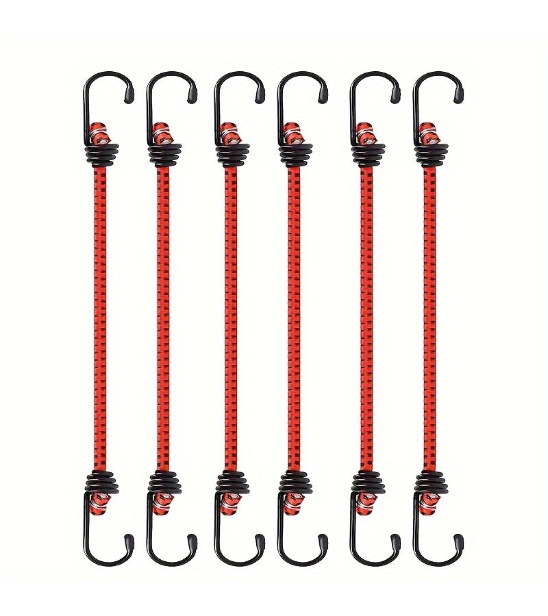 Red 6-Pack Silicone Bungee Ropes with Hooks Heavy Duty Elastic Straps For Luggage Camping - Image 5
