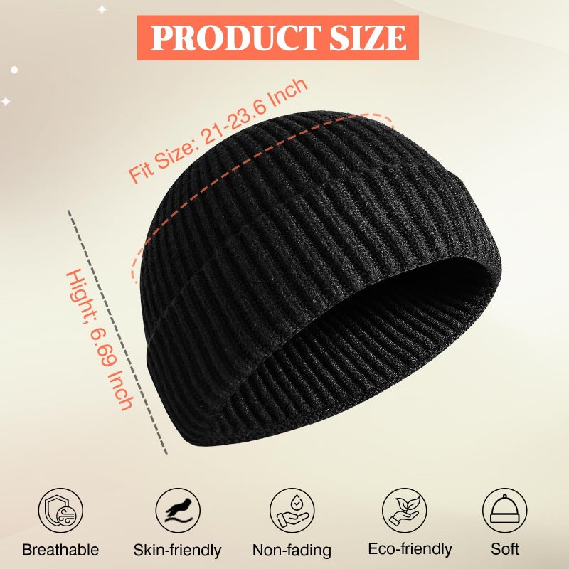 NAHOSY Fisherman Beanie Hats, Unisex Skullcap Trawler Short Cuff Knittet Beanie for Men Women Watch Cap Warm Winter Hat, Black - Image 2