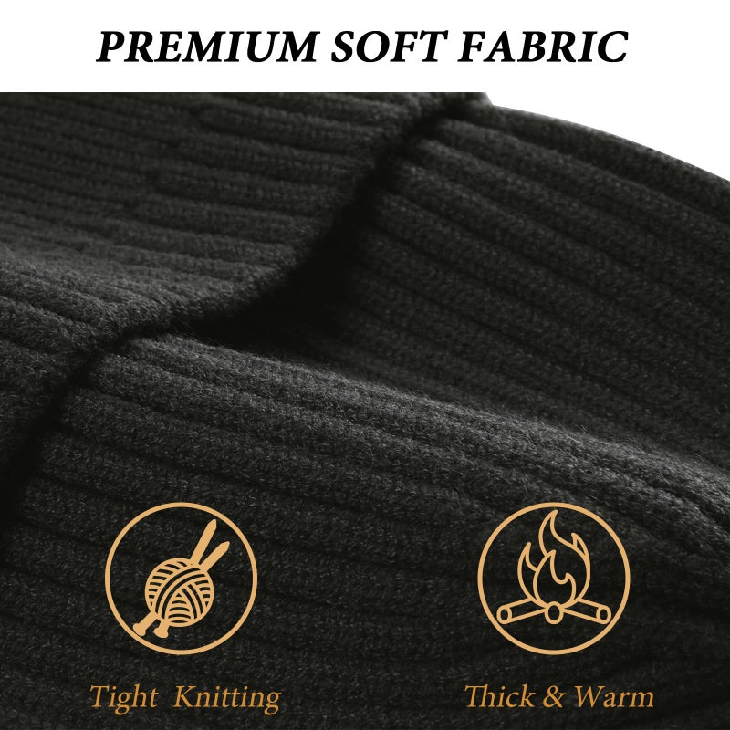 NAHOSY Fisherman Beanie Hats, Unisex Skullcap Trawler Short Cuff Knittet Beanie for Men Women Watch Cap Warm Winter Hat, Black - Image 3