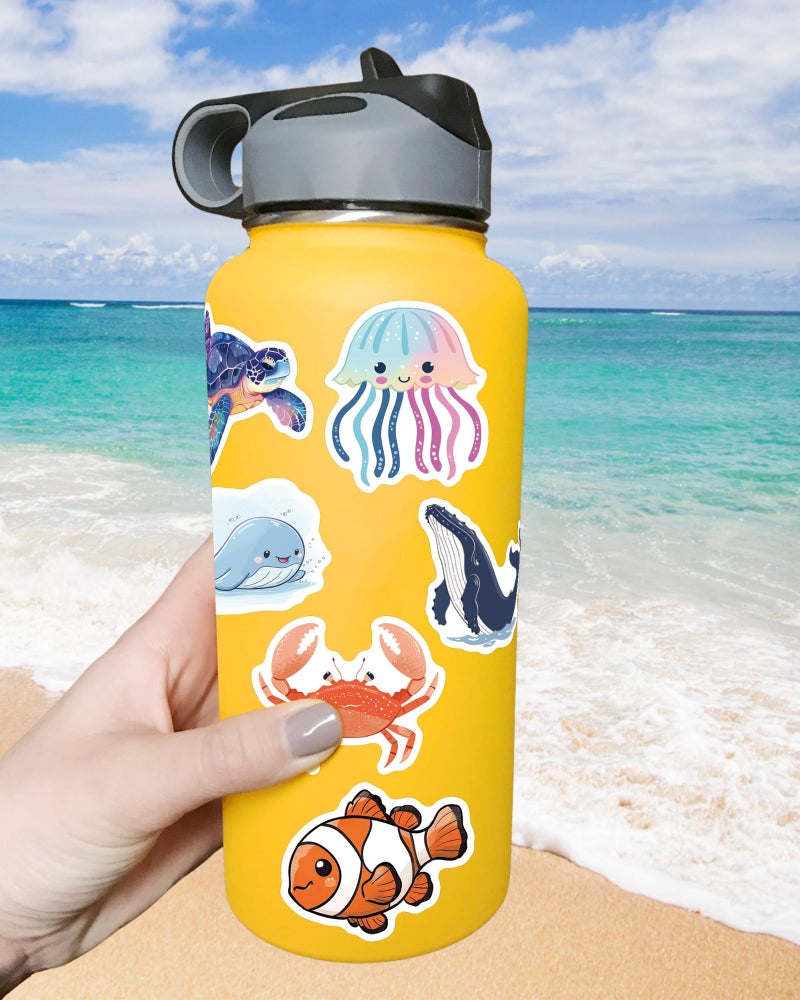 ViKiVi 100 Pcs Ocean Stickers for Kids Teens Adults, Under The Sea Animal Fish Turtle Stickers for Water Bottle Laptop, Waterproof Sea Creature Sticker Pack, Cute Ocean Party Favors & Decorations - Image 2