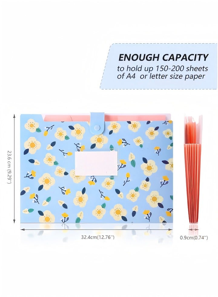 DUNISO Expanding File Folder,A4 File Folder,with 8 Pockets Floral Accordian File Orgsniser, Waterproof and Stain-Resistant,Buckle Design,for Home School Office - Image 3