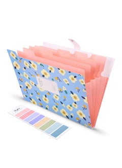 DUNISO Floral Printed Accordion Document File Folder Expanding Letter Organizer 32.4*23.6*0.9 cm (Yellow/Pink/Blue)  - Image 1