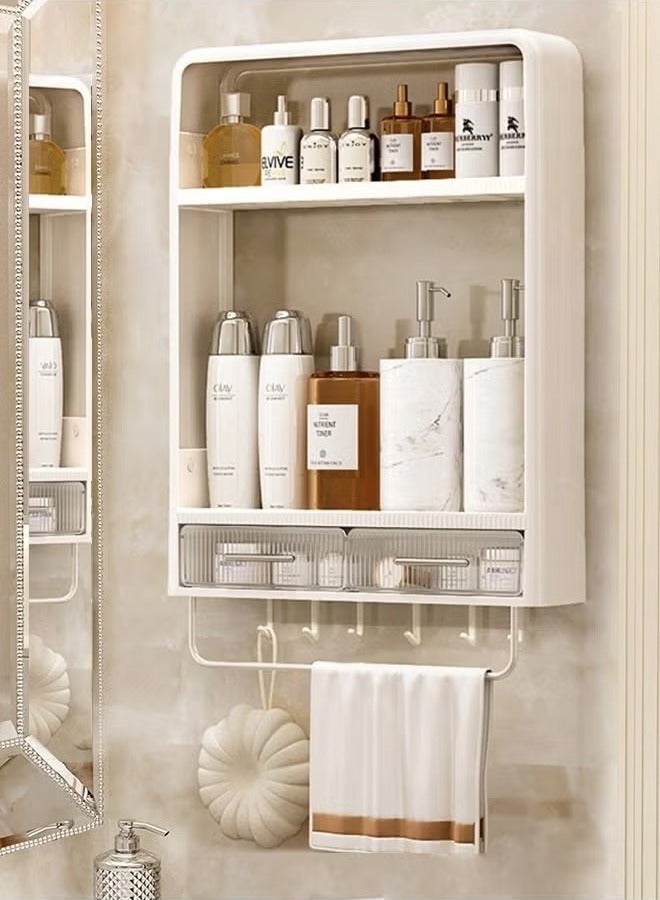 Beauenty 2-Tier Wall Mounted Bathroom Rack Wall Hanger Bath Organizer Makeups Organizer With Hooks and Drawer For Bathroom - Image 2