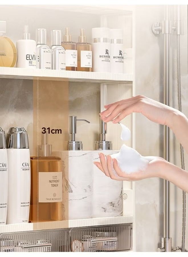 Beauenty 2-Tier Wall Mounted Bathroom Rack Wall Hanger Bath Organizer Makeups Organizer With Hooks and Drawer For Bathroom - Image 3