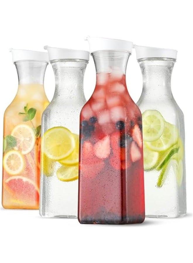 تراسل إبريق ماء بلاستيكي 4 عبوات بلاستيكية كبيرة سعة 50 أونصة بغطاء علوي قابل للقلب، عبوات عصير مربعة القاعدة، إبريق بلاستيكي شفاف - للماء والشاي المثلج والعصير والليموناضة والحليب والمشروب البارد - Image 1