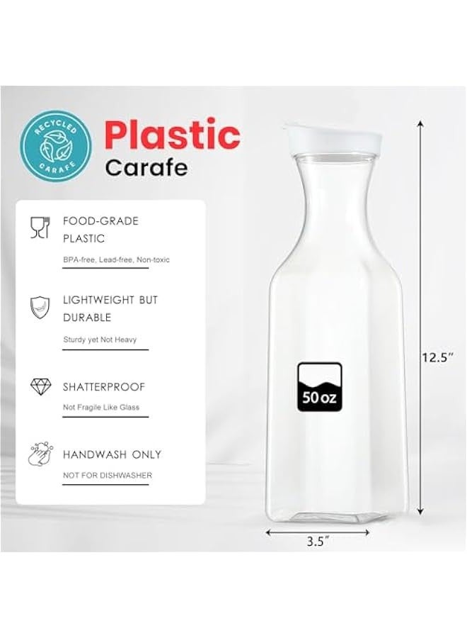 تراسل إبريق ماء بلاستيكي 4 عبوات بلاستيكية كبيرة سعة 50 أونصة بغطاء علوي قابل للقلب، عبوات عصير مربعة القاعدة، إبريق بلاستيكي شفاف - للماء والشاي المثلج والعصير والليموناضة والحليب والمشروب البارد - Image 2