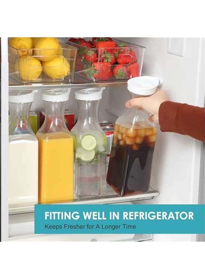تراسل إبريق ماء بلاستيكي 4 عبوات بلاستيكية كبيرة سعة 50 أونصة بغطاء علوي قابل للقلب، عبوات عصير مربعة القاعدة، إبريق بلاستيكي شفاف - للماء والشاي المثلج والعصير والليموناضة والحليب والمشروب البارد - Image 4