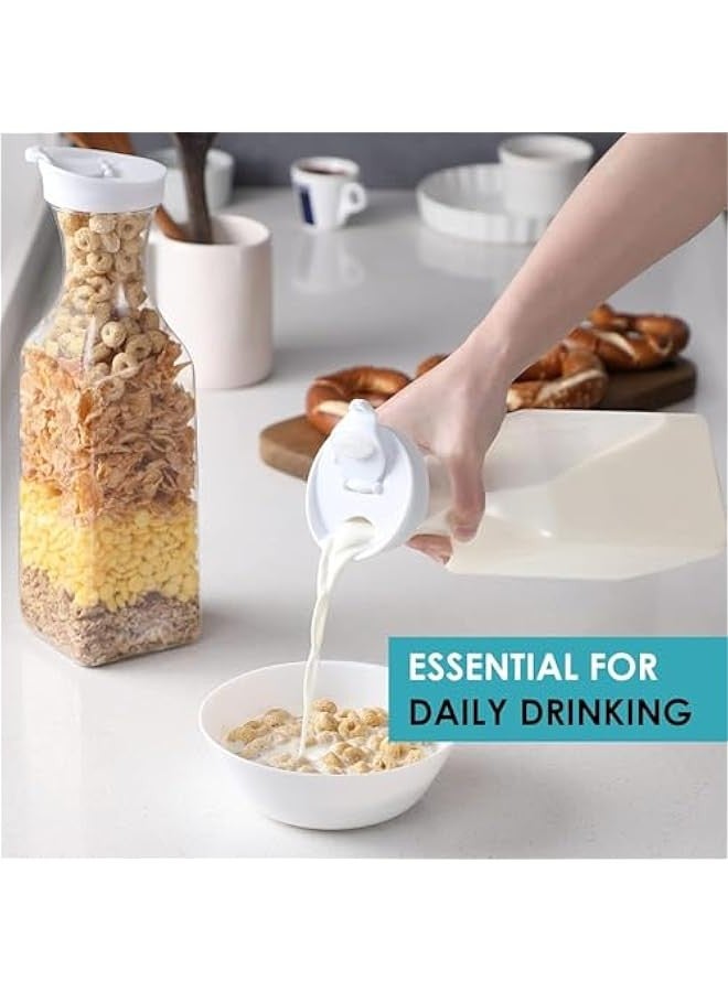 تراسل إبريق ماء بلاستيكي 4 عبوات بلاستيكية كبيرة سعة 50 أونصة بغطاء علوي قابل للقلب، عبوات عصير مربعة القاعدة، إبريق بلاستيكي شفاف - للماء والشاي المثلج والعصير والليموناضة والحليب والمشروب البارد - Image 5